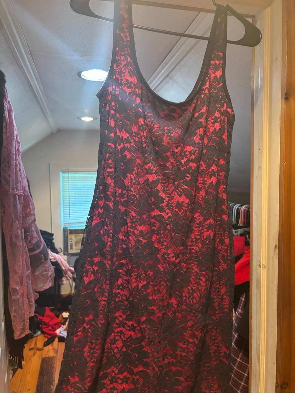 Lily Rose Red Dress with Black Lace Overlay
